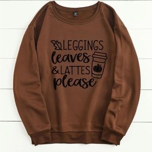 SHEIN Letter & Leaf Print Thermal Pullover Sweatshirt Brown/Black 3XL Used